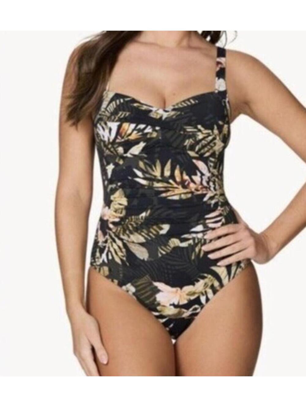 NIP TUCK Joanne palm print molded cup multi fit cup one piece swimsuit sz 10 New